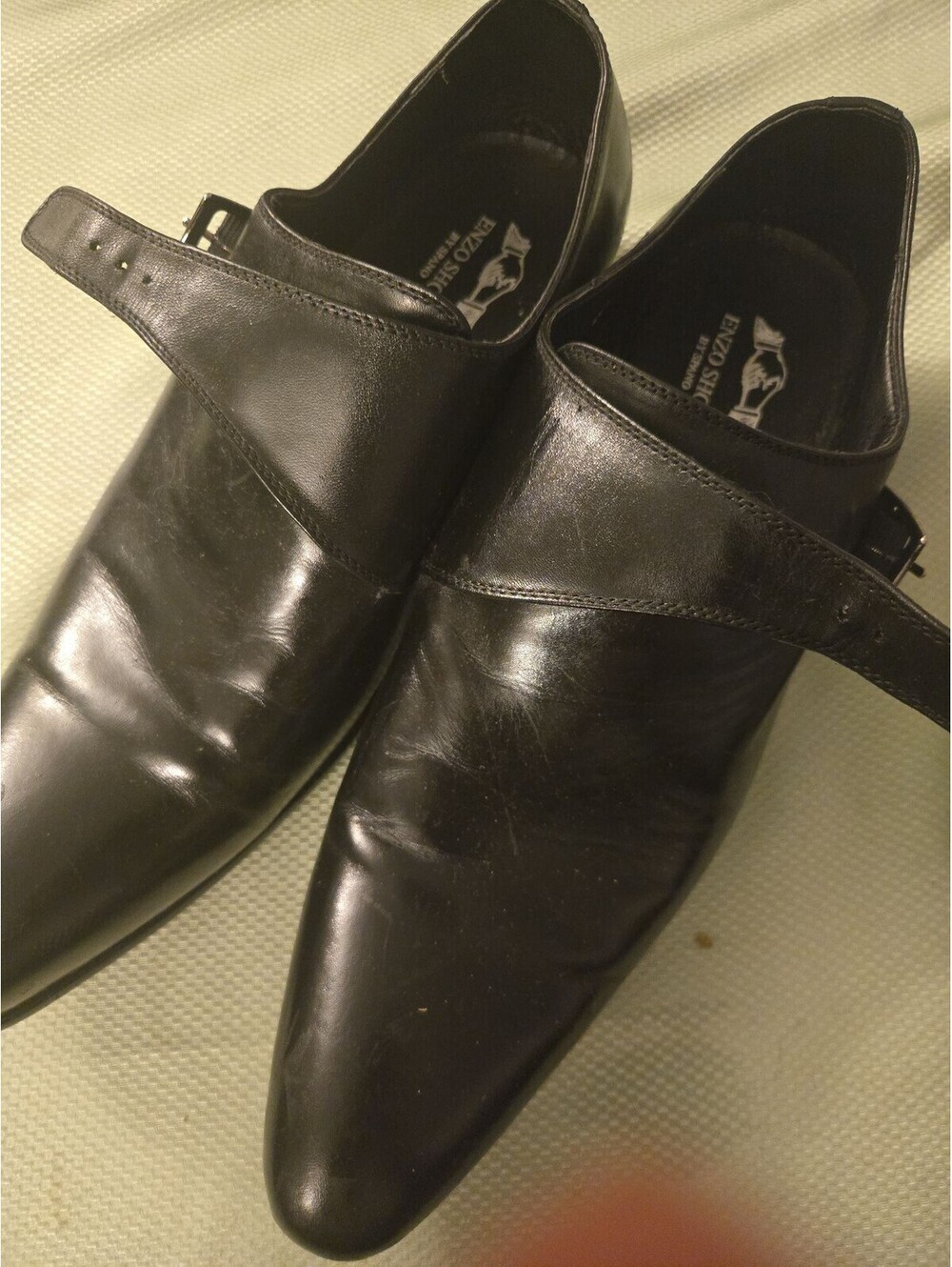 Enzo Shoes by Spano Black Leather Single Monk Strap Loafers Size 44